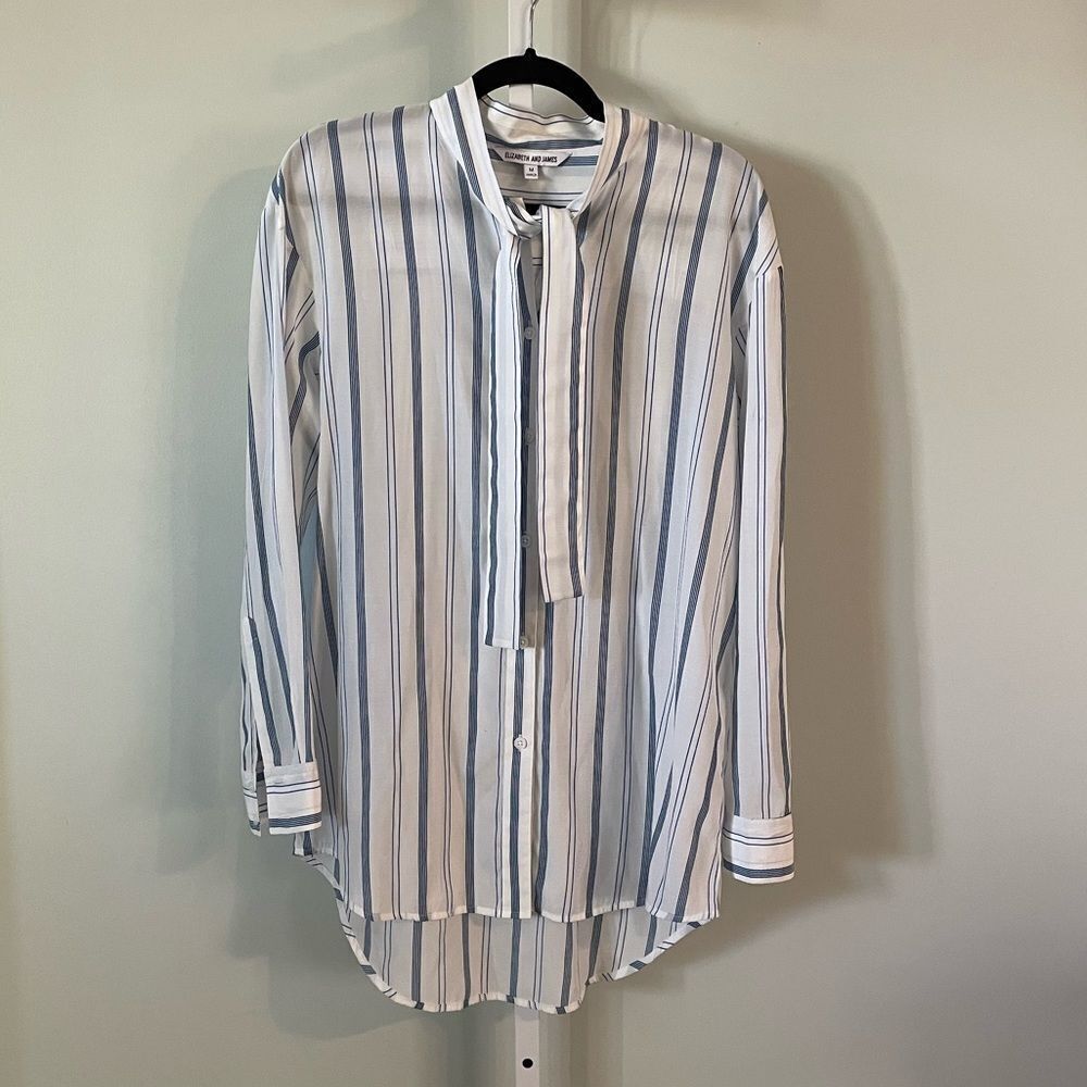 Elizabeth and James Blue & White Striped Tie Front Blouse